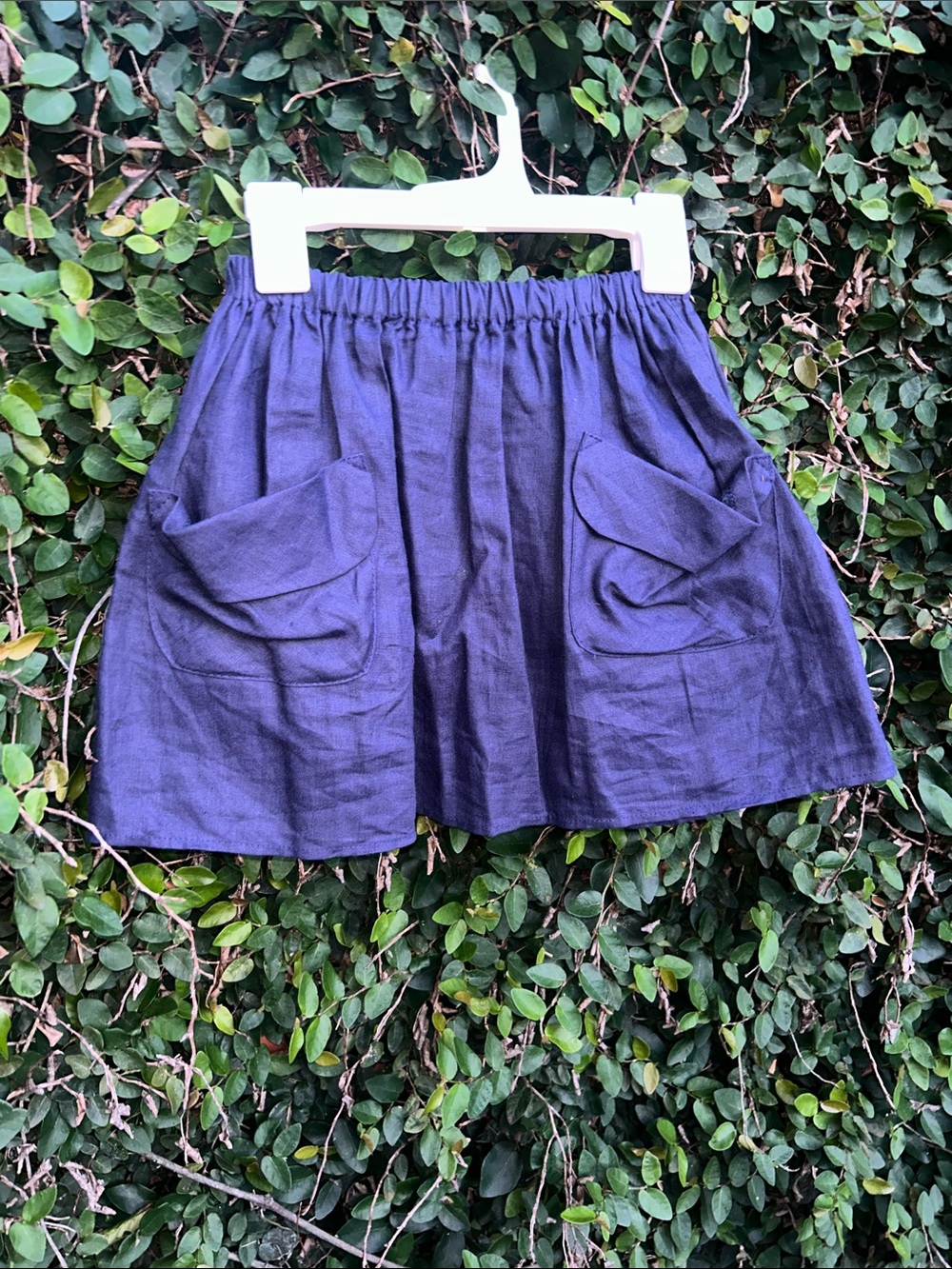 MABO Girls Linen Navy Elastic-Waist Skirt with Front Pockets